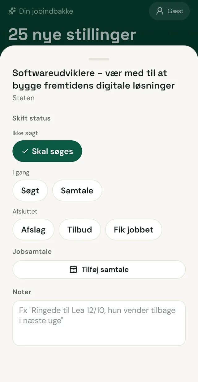 Status for en ansøgning